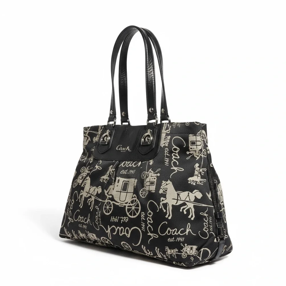 Coach Stage Coach Canvas & Logo Black and Gray Satchel Vintage